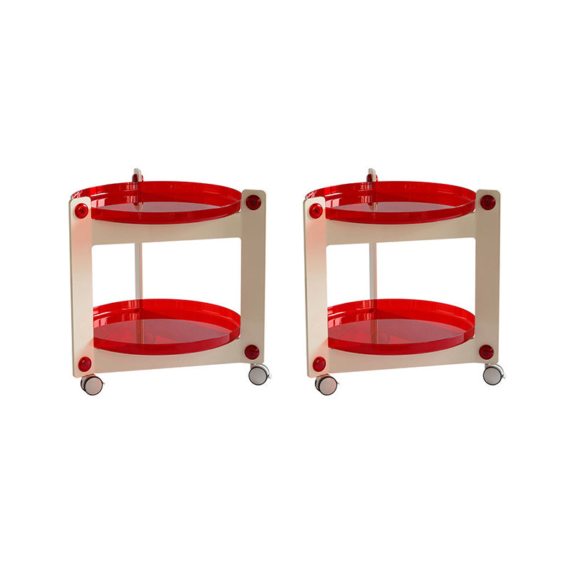 Modern Acrylic Round Side Table with Casters Tray Top 2 - Tier End Table Set