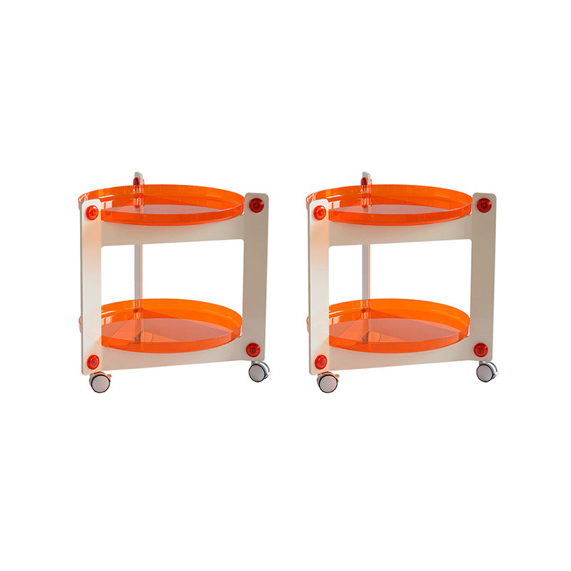Modern Acrylic Round Side Table with Casters Tray Top 2 - Tier End Table Set