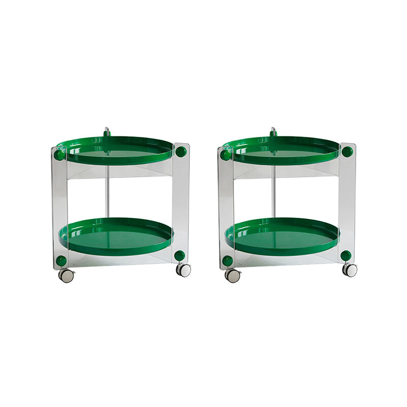 Modern Acrylic Round Side Table with Casters Tray Top 2 - Tier End Table Set