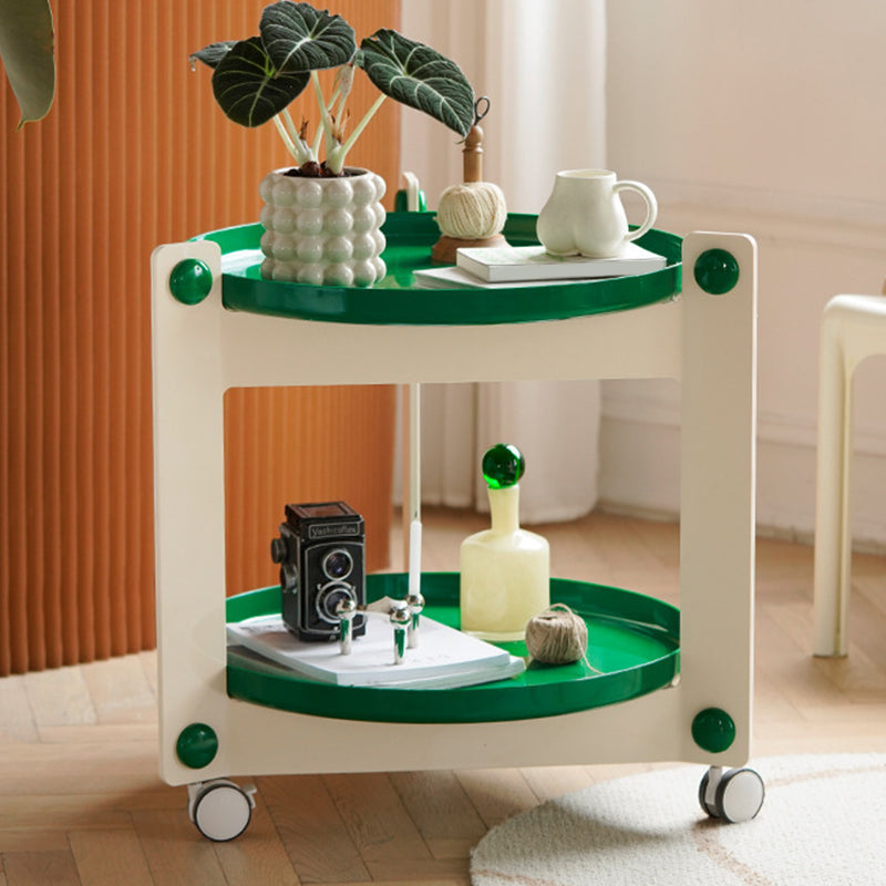 Contemporary Tray Top End Table Set Dia 25.6" 2 - Tier Side Table with Casters