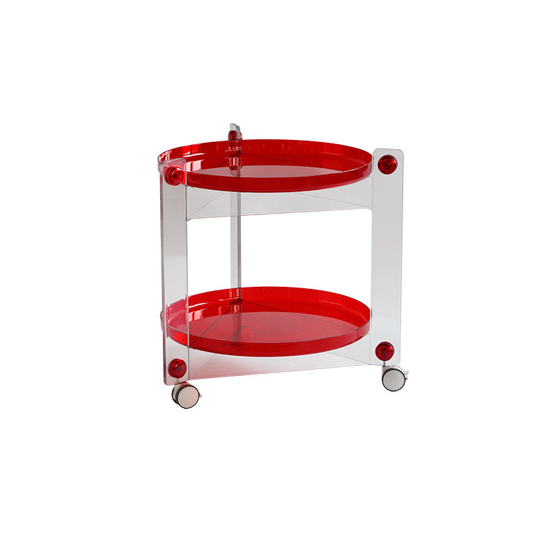 Contemporary Tray Top End Table Set Dia 25.6" 2 - Tier Side Table with Casters