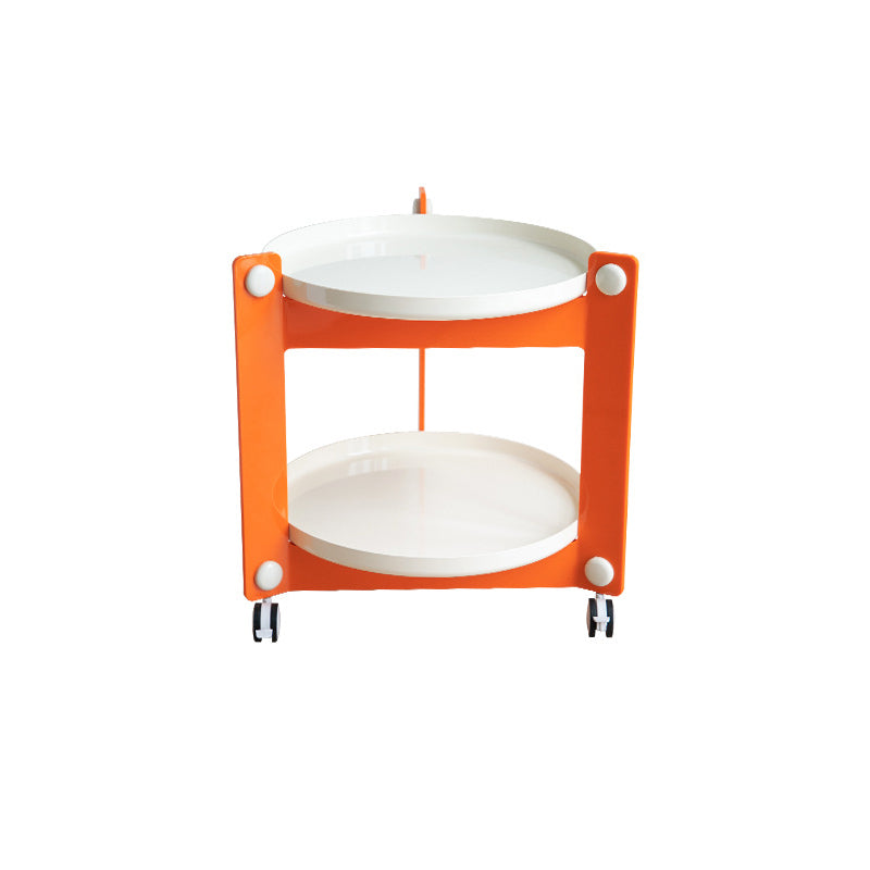 Contemporary Tray Top End Table Set Dia 25.6" 2 - Tier Side Table with Casters