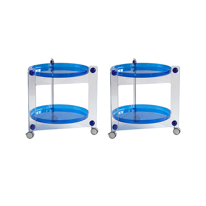 Contemporary Tray Top End Table Set Dia 25.6" 2 - Tier Side Table with Casters