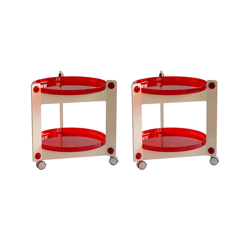 Contemporary Tray Top End Table Set Dia 25.6" 2 - Tier Side Table with Casters