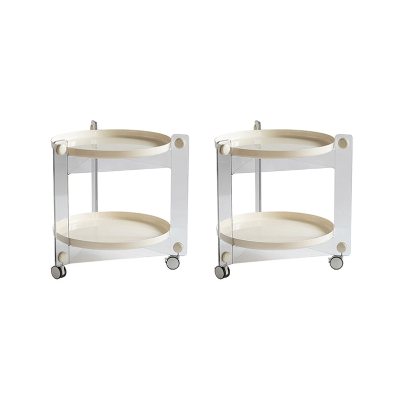 Contemporary Tray Top End Table Set Dia 25.6" 2 - Tier Side Table with Casters