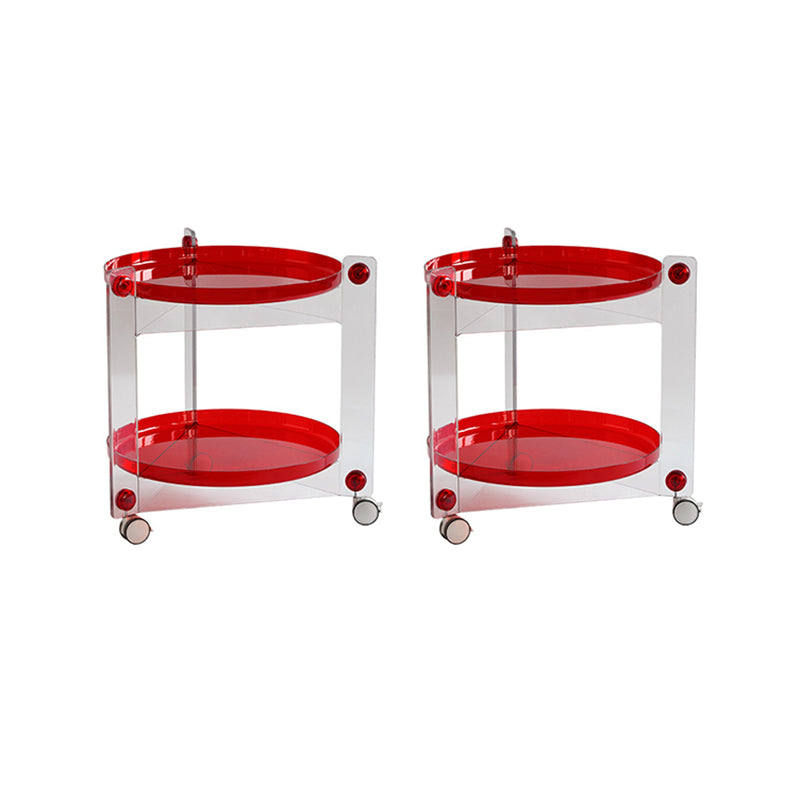 Contemporary Tray Top End Table Set Dia 25.6" 2 - Tier Side Table with Casters