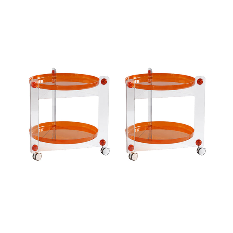 Contemporary Tray Top End Table Set Dia 25.6" 2 - Tier Side Table with Casters