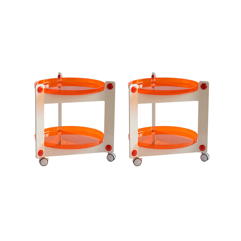 Contemporary Tray Top End Table Set Dia 25.6" 2 - Tier Side Table with Casters