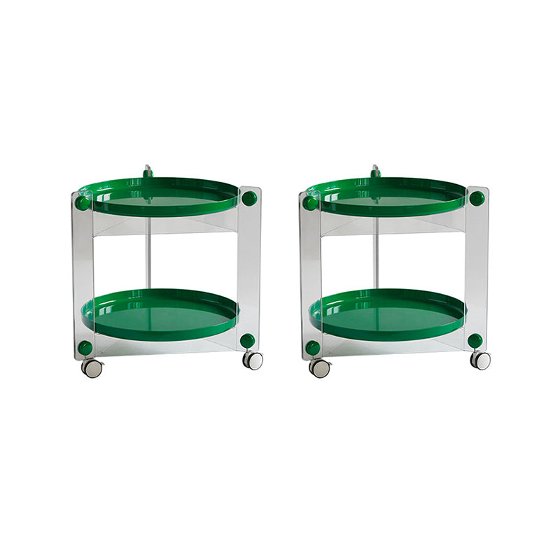 Contemporary Tray Top End Table Set Dia 25.6" 2 - Tier Side Table with Casters
