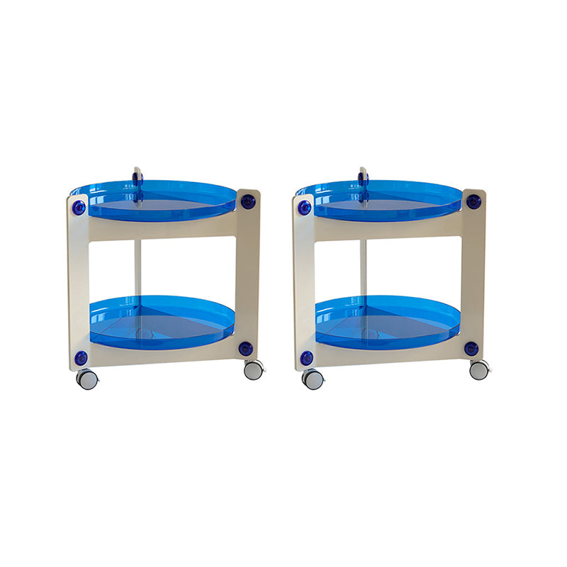 Contemporary Tray Top End Table Set Dia 25.6" 2 - Tier Side Table with Casters