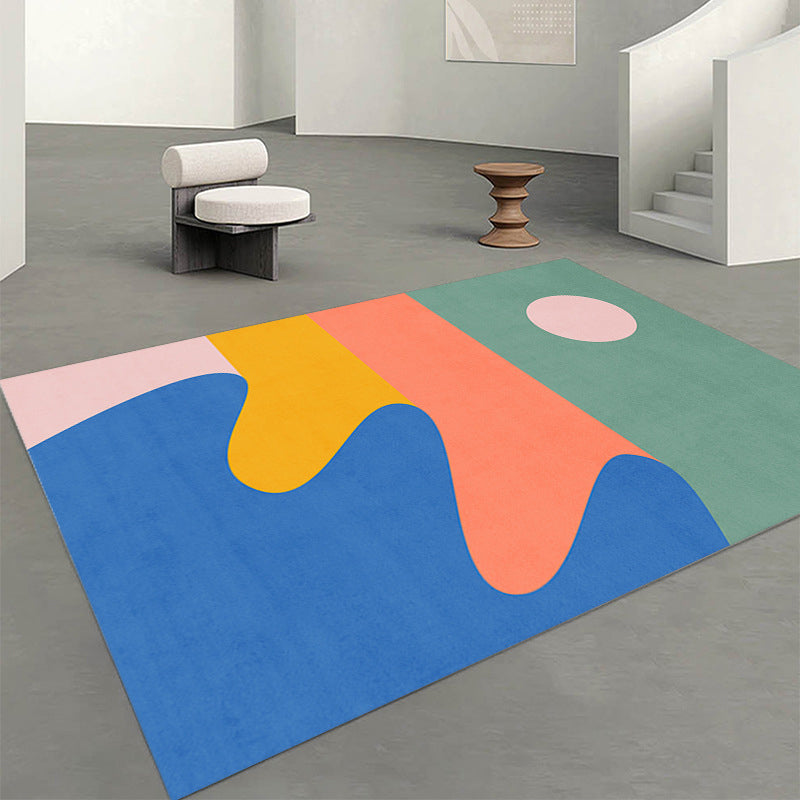 Modern Wine Red Rug Polyester Contrast Color Rug Washable Rug for Living Room