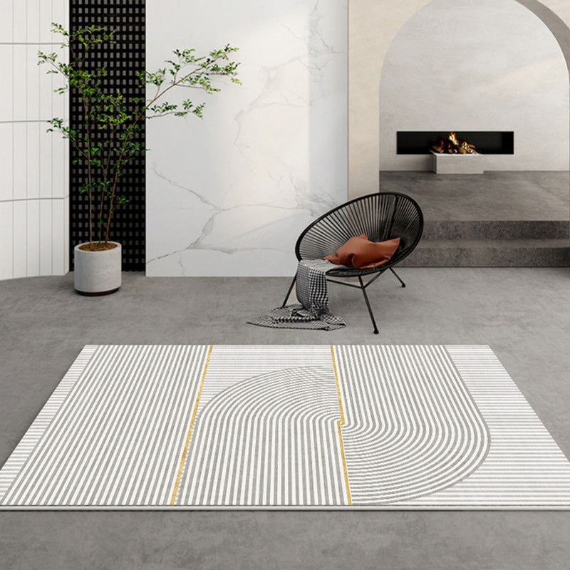 Light Gray Line Rug Polyester Modern Rug Washable Rug for Drawing Room