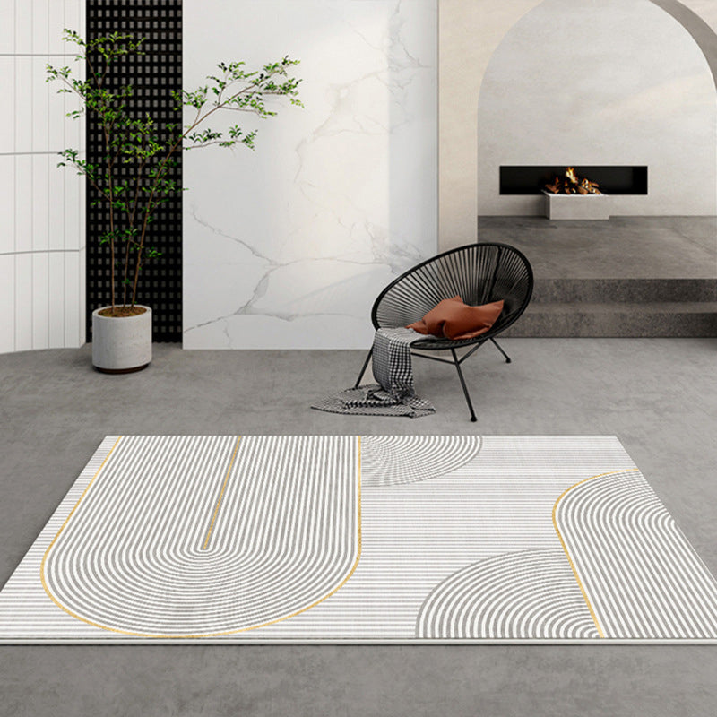 Light Gray Line Rug Polyester Modern Rug Washable Rug for Drawing Room