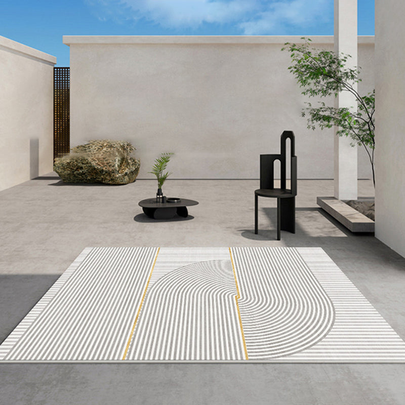 Light Gray Line Rug Polyester Modern Rug Washable Rug for Drawing Room