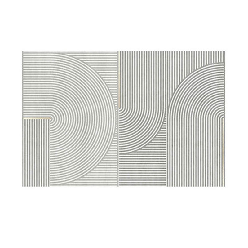 Light Gray Line Rug Polyester Modern Rug Washable Rug for Drawing Room