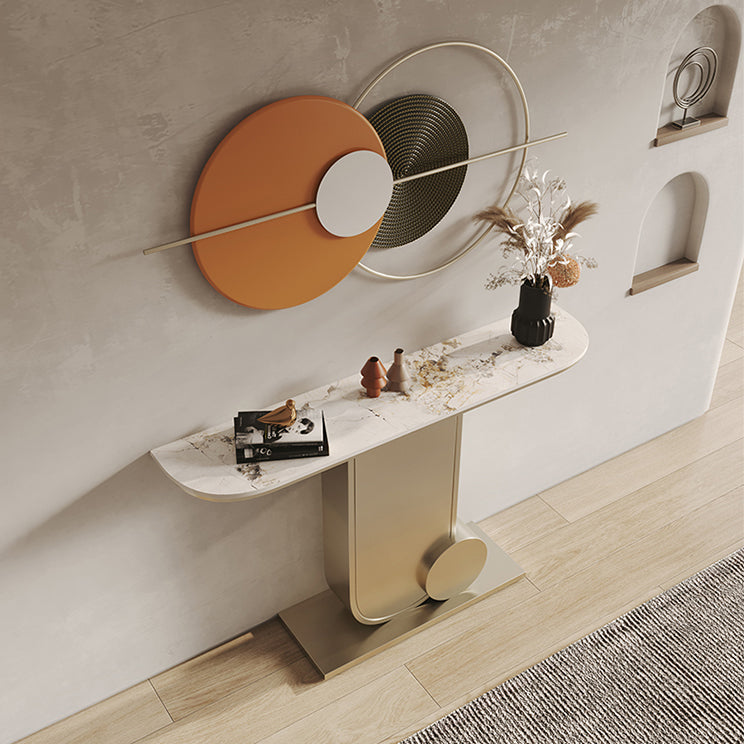 33.46" Tall Hall Accent Table Modern Stone Console Table with 1 Shelf