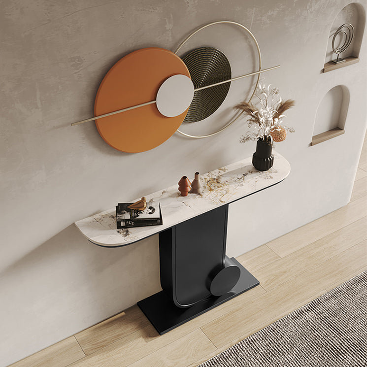 33.46" Tall Hall Accent Table Modern Stone Console Table with 1 Shelf