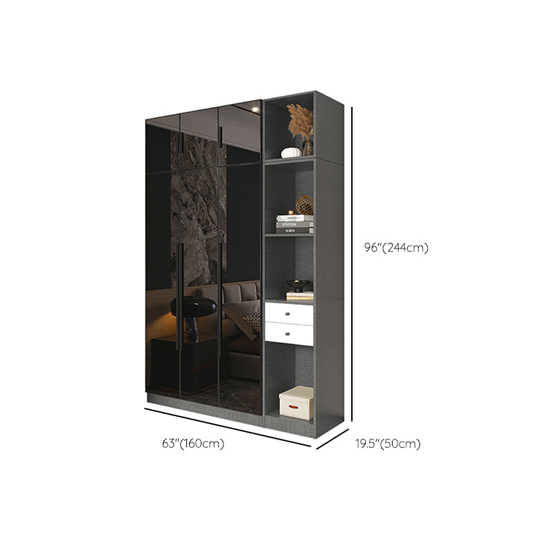 Black Color Glass Wardrobe Soft Close Door Wardrobe Closet for Home