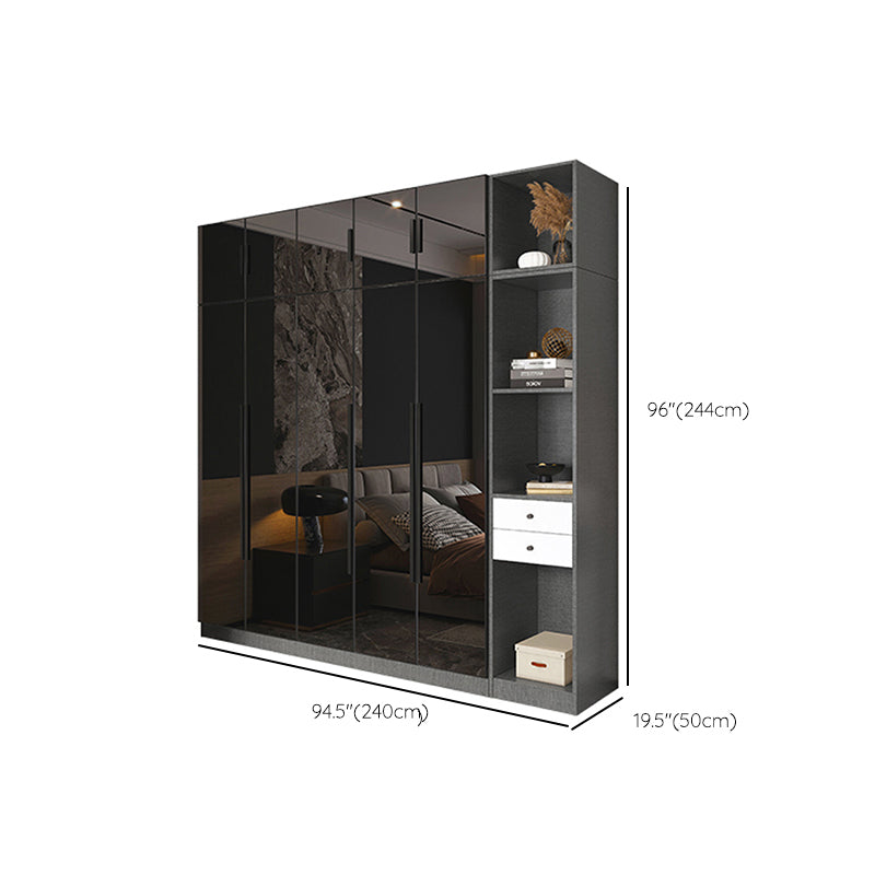 Black Color Glass Wardrobe Soft Close Door Wardrobe Closet for Home