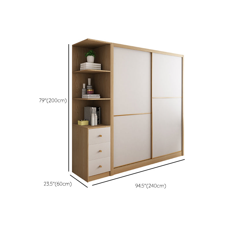 Contemporary Wooden Wardrobe Modern Cloth Rod Included Wardrobe Closet for Bedroom
