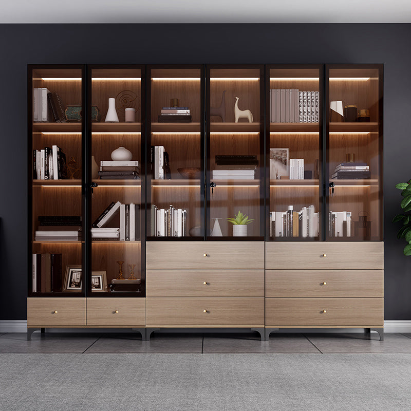 Glam Engineered Wood Bookcase Standard Bookshelf with Cabinets