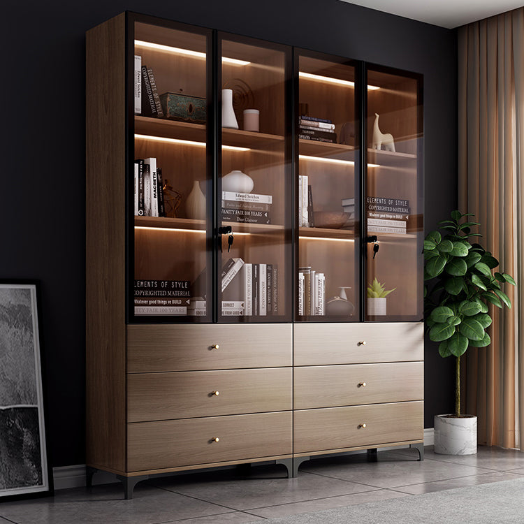 Glam Engineered Wood Bookcase Standard Bookshelf with Cabinets