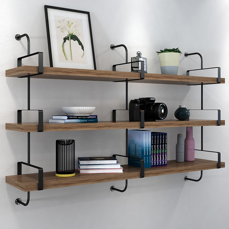 Natural Floating Bookcase Wooden Industrial Bookshelf with Shelves