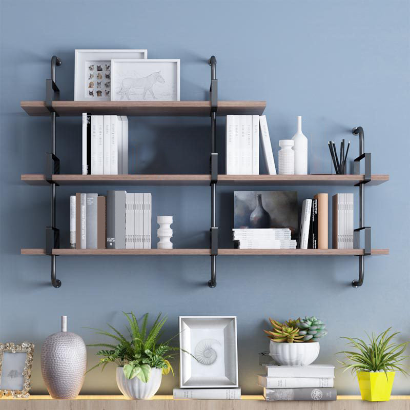 Natural Floating Bookcase Wooden Industrial Bookshelf with Shelves