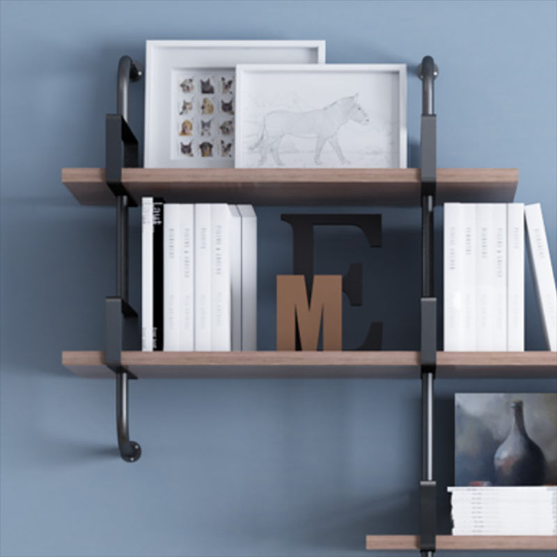 Natural Floating Bookcase Wooden Industrial Bookshelf with Shelves