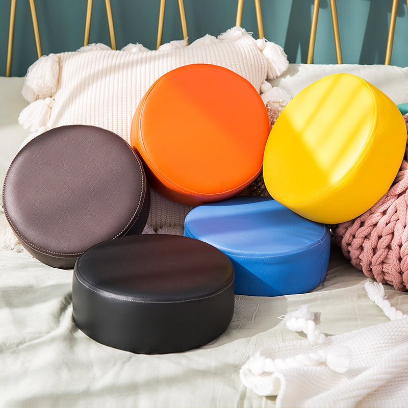 Modern Round Shape Pouf Leather Solid Color Pouf for Drawing Room
