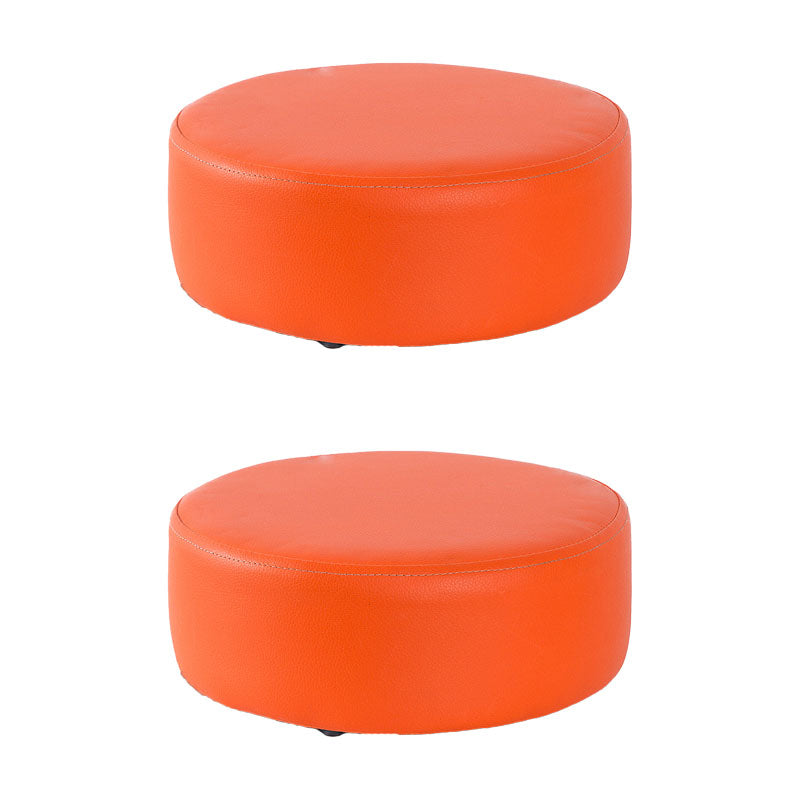 Modern Round Shape Pouf Leather Solid Color Pouf for Drawing Room