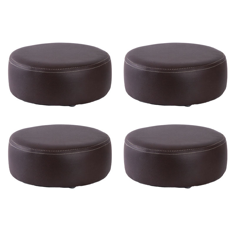 Modern Round Shape Pouf Leather Solid Color Pouf for Drawing Room