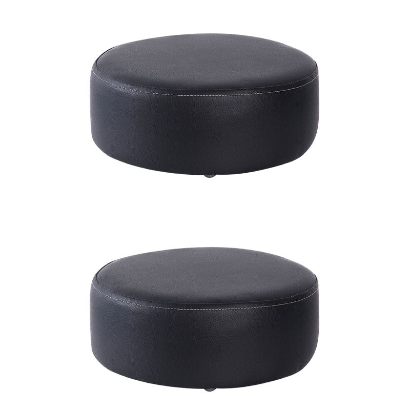 Modern Round Shape Pouf Leather Solid Color Pouf for Drawing Room