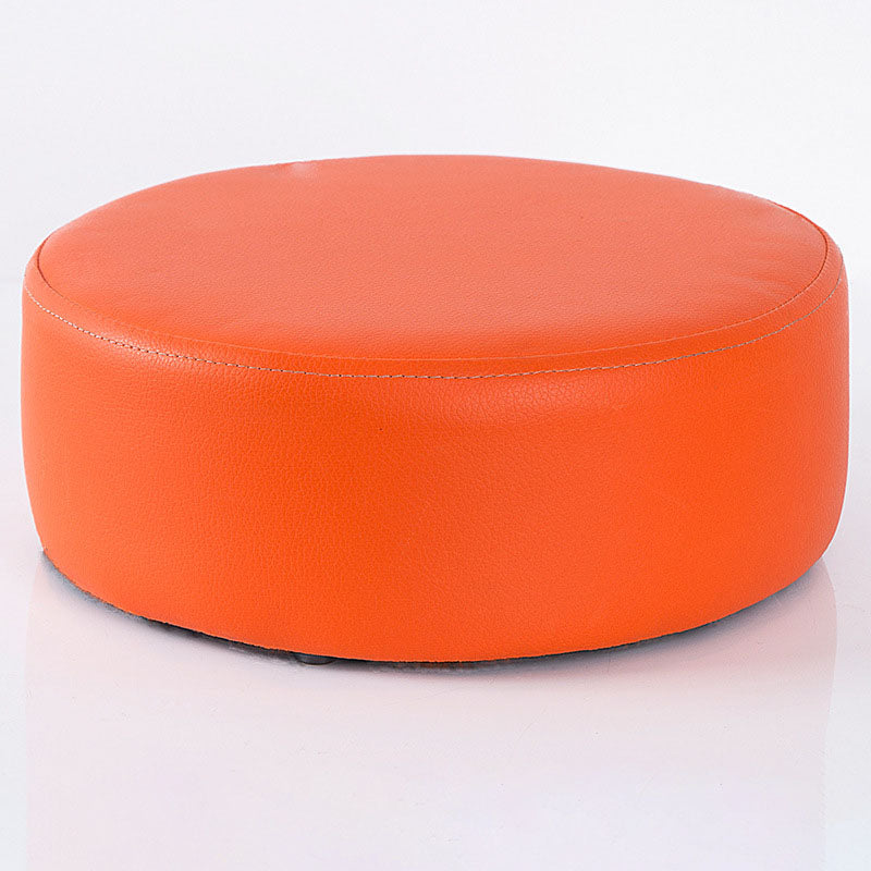 Modern Round Shape Pouf Leather Solid Color Pouf for Drawing Room