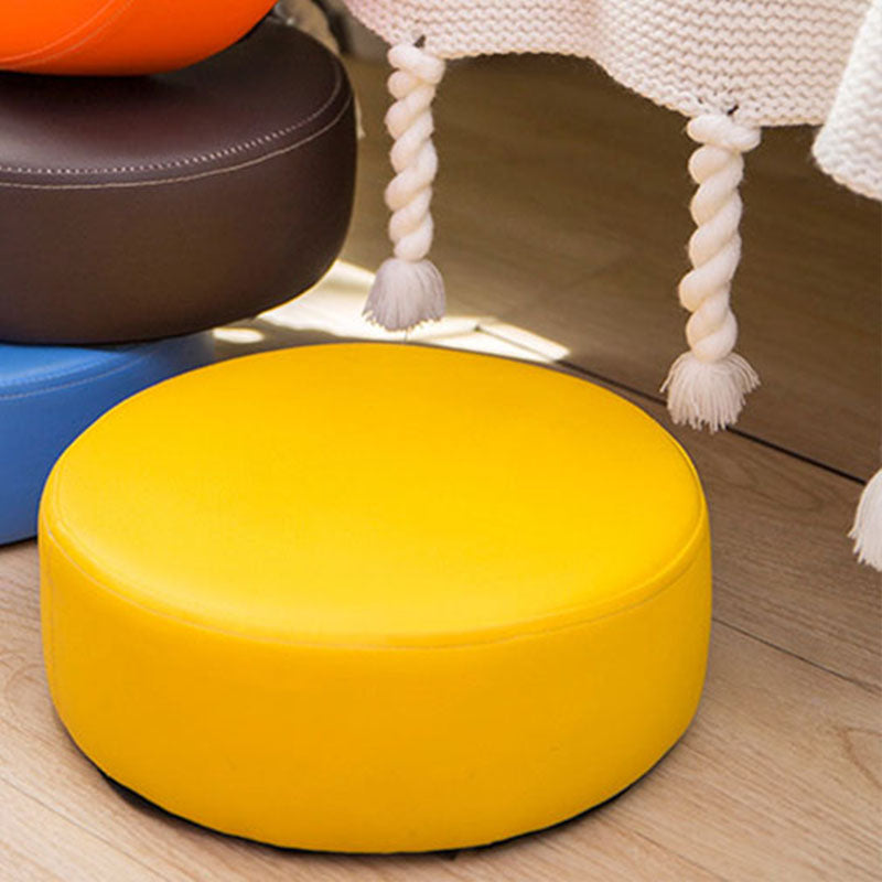 Modern Round Shape Pouf Leather Solid Color Pouf for Drawing Room