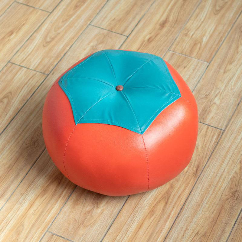 Modern Pouf Ottoman PU Leather Upholstered Geometric Print Spherical Ottoman