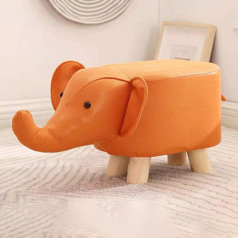 Contemporary Pouf Ottoman Cotton Upholstered Animal Shape Ottoman with Chair Legs