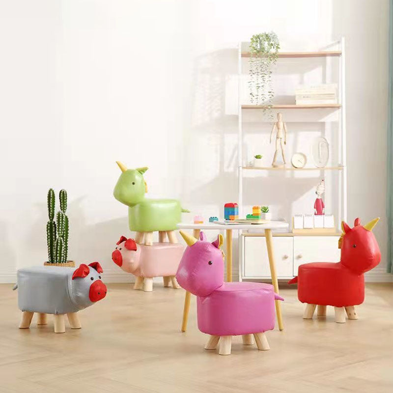 Contemporary Pouf Ottoman Cotton Upholstered Animal Shape Ottoman with Chair Legs