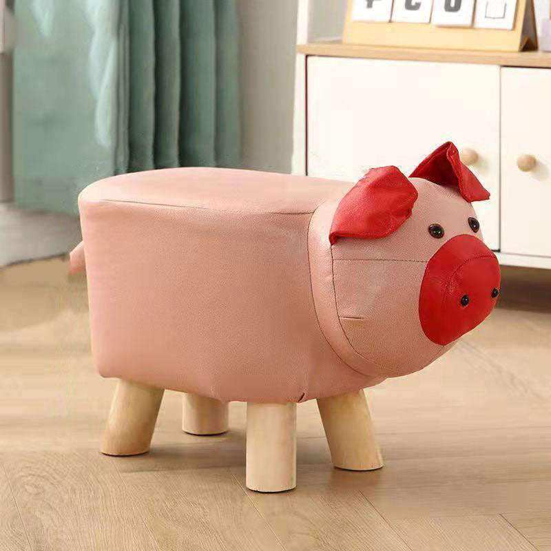 Contemporary Pouf Ottoman Cotton Upholstered Animal Shape Ottoman with Chair Legs
