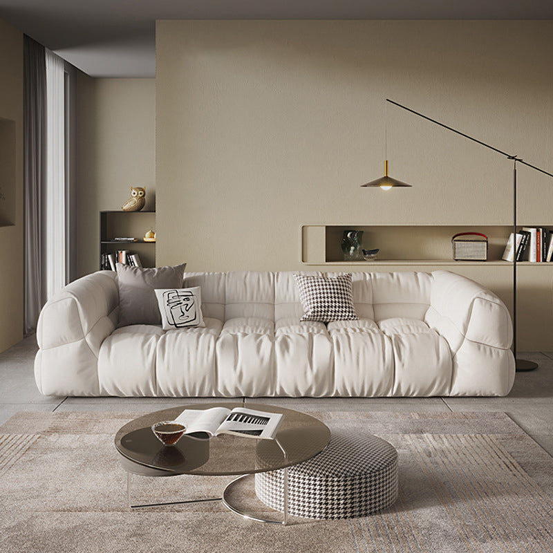 Contemporary White Cushions Tuxedo Arm Living Room Standard Settee