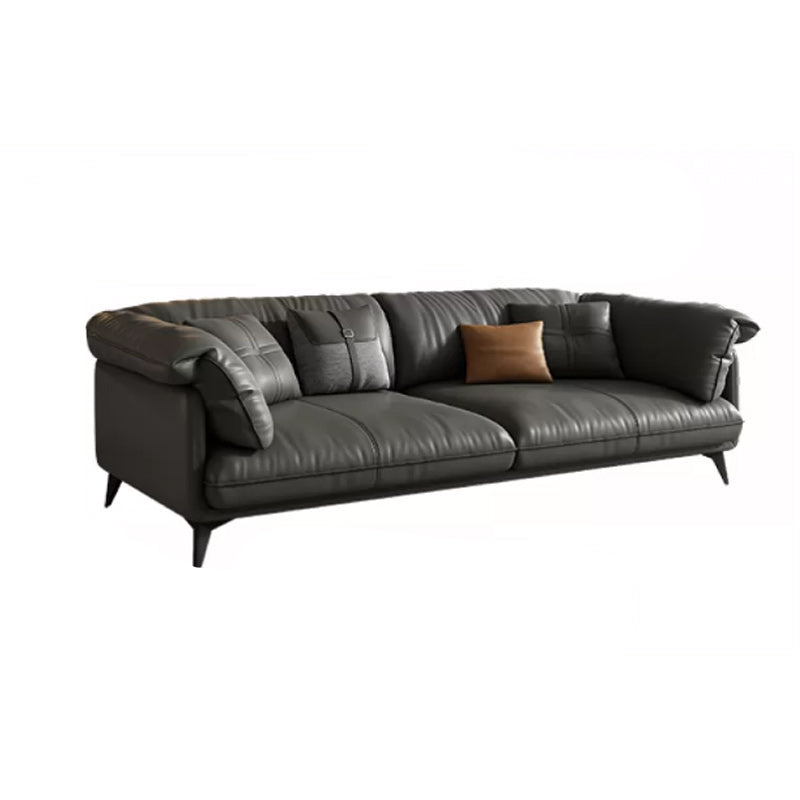 Genuine Leather Sectional Sofa Black Sofa with Removable Cushions