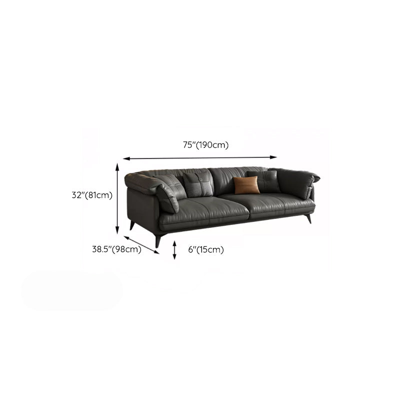 Genuine Leather Sectional Sofa Black Sofa with Removable Cushions