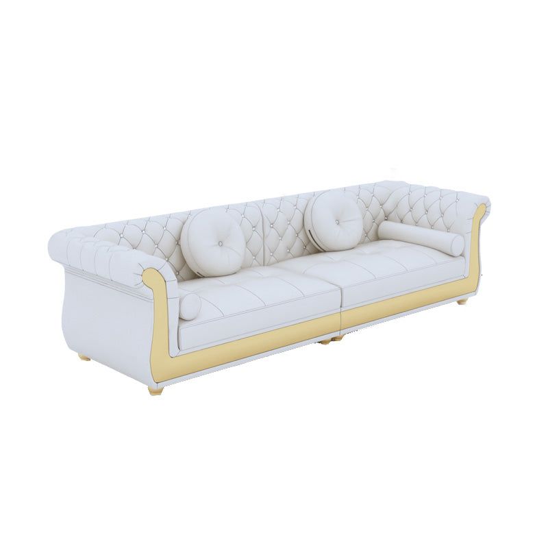 Mid Century Modern White Sofa Genuine Leather Living Room Seating