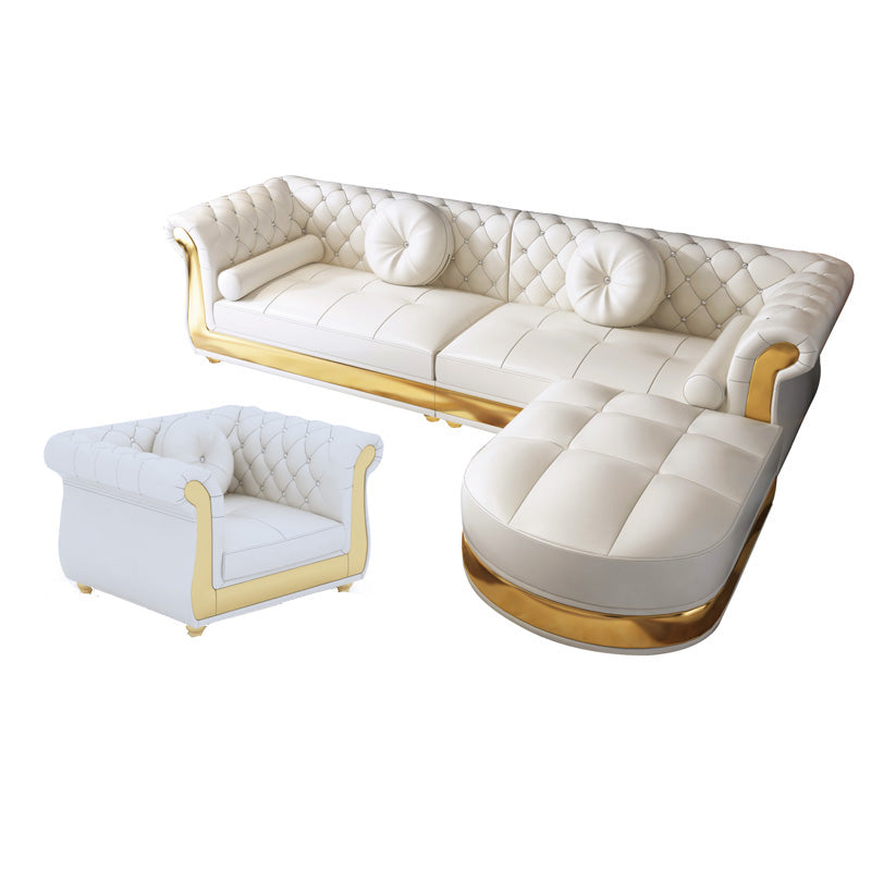 Mid Century Modern White Sofa Genuine Leather Living Room Seating