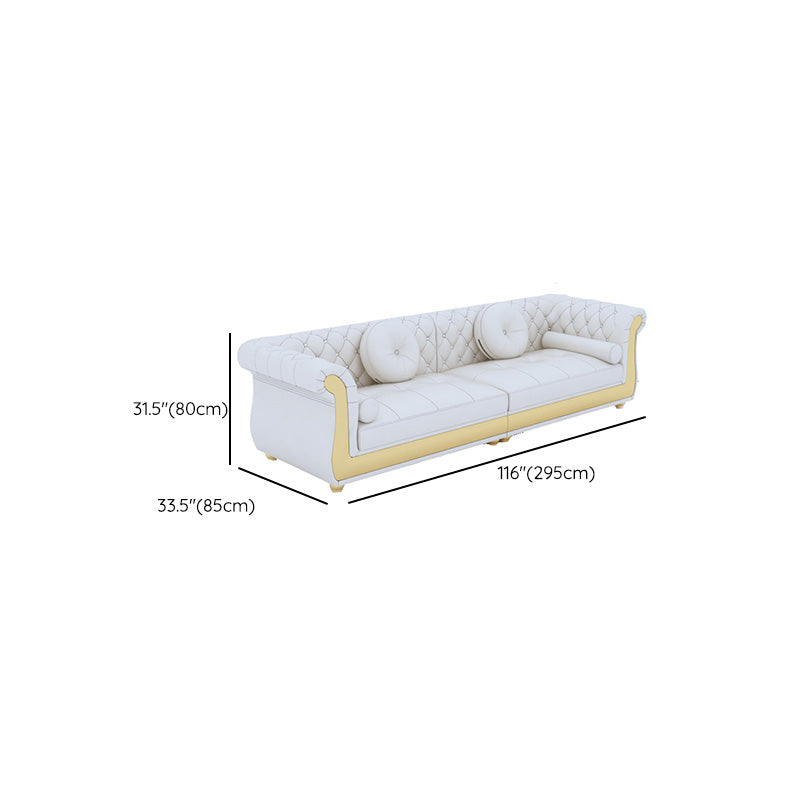 Mid Century Modern White Sofa Genuine Leather Living Room Seating