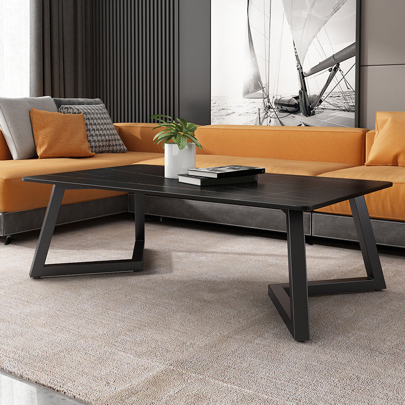 Contemporary 17.7" H Coffee Table Rectangular Stone 1 Single Cocktail Table