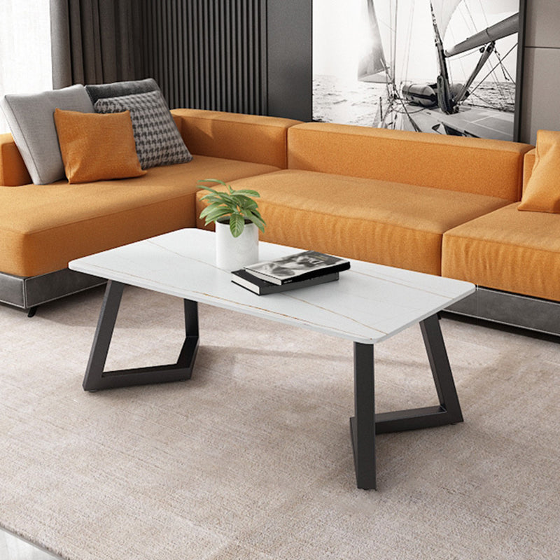 Contemporary 17.7" H Coffee Table Rectangular Stone 1 Single Cocktail Table
