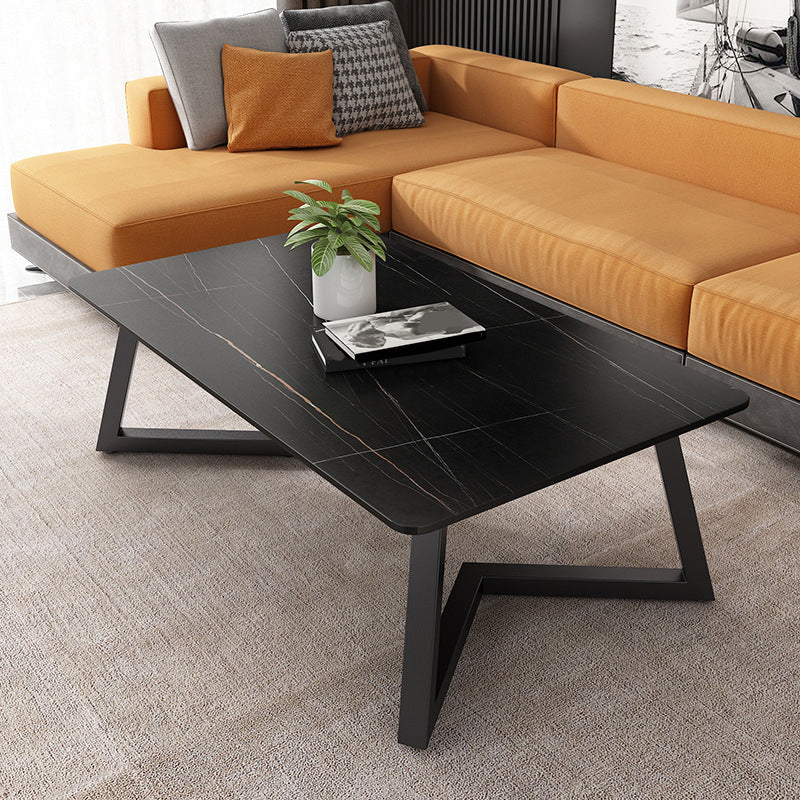 Contemporary 17.7" H Coffee Table Rectangular Stone 1 Single Cocktail Table