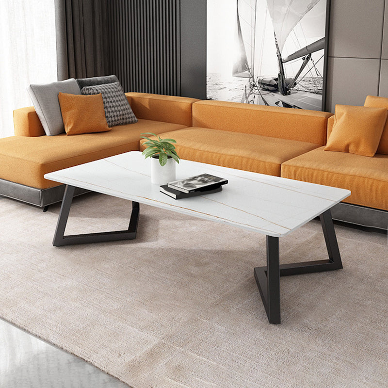 Contemporary 17.7" H Coffee Table Rectangular Stone 1 Single Cocktail Table