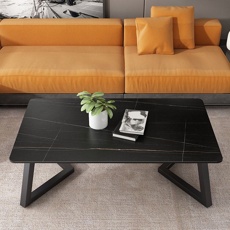 Contemporary 17.7" H Coffee Table Rectangular Stone 1 Single Cocktail Table